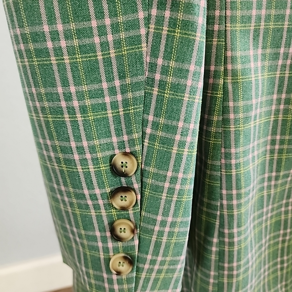 Vici Green Pink Plaid Mid Length Blazer Jacket One Button Medium - Picture 7 of 12